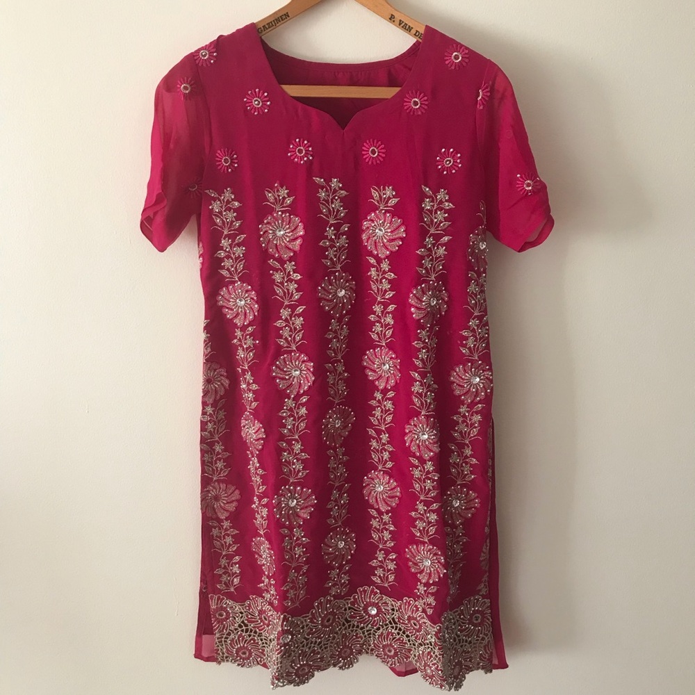 Hot Pink Dress with Sequin Detail